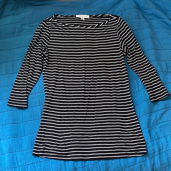 Amour Vert black and white striped 3/4 sleeve top - Picture 1 of 3